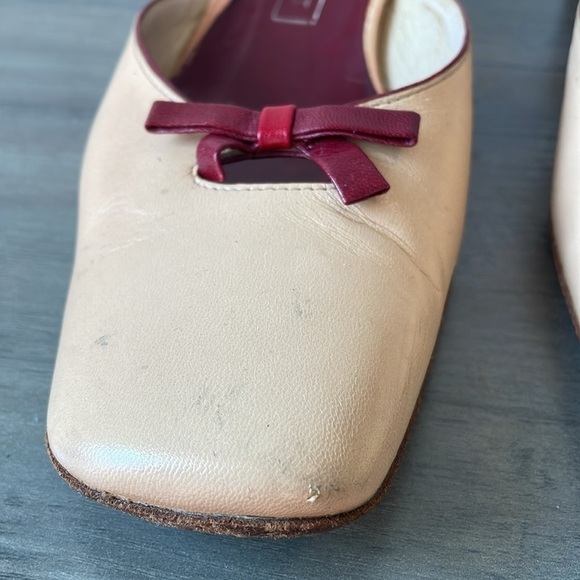 Vintage NavyBoot Italian leather beige & red leather bowtie slides size euro 37 - Picture 5 of 11